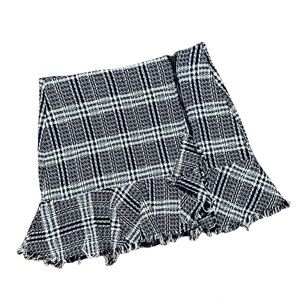 ZARA TRF Zip Front Ruffle Detail Tweed Plaid Mini Skirt